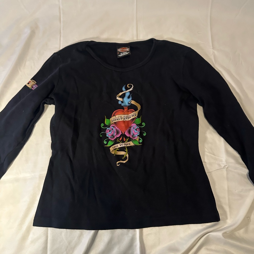 Harley Davidson Long Sleeve - Live To Ride - Womens Medium Black